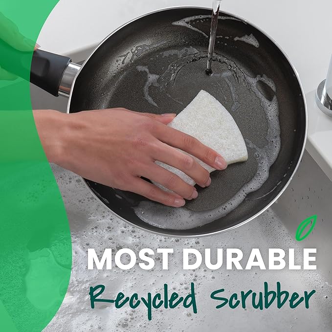 Scotch-Brite Greener Clean Non-Scratch Scrub Sponge, Sponge for Washing Dishes, Cleaning Kitchen, Superior Performance and Made with Sustainable Materials, Dishwasher Safe, 12 Scrub Sponges