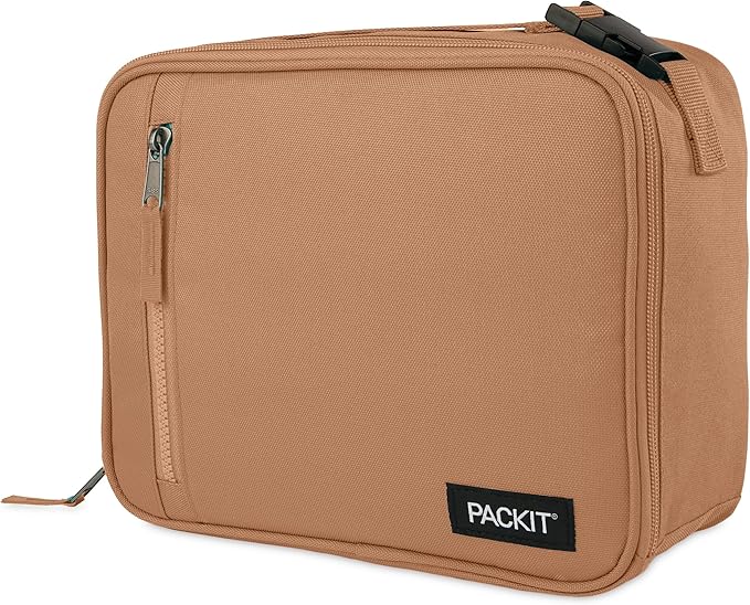 PackIt(R) Freezable Classic Lunch Box, Almond, Built with EcoFreeze(R) Technology, Collapsible, Reusable, Zip Closure With Zip Front Pocket and Buckle Handle, Designed for Fresh Lunch On the Go