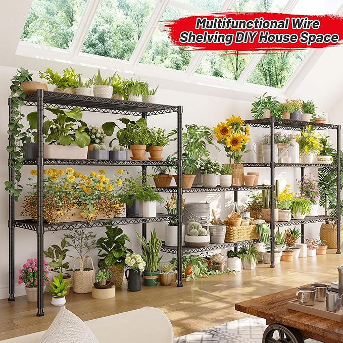 REIBII 35.5" W Wire Shelving Storage Shelves Metal Shelves Heavy Duty Shelving, Adjustable Garage Storage Wire Shelf Pantry Shelves for Kitchen Rack, Bedroom, 35.5''W x 14''D x 59''H