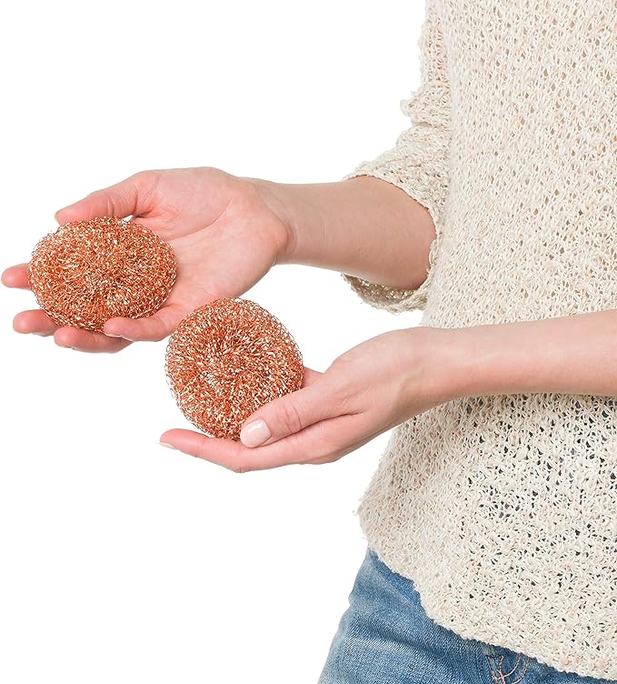 Redecker Copper Thread Pot Scrubber, Woven Copper Scouring Pads, 2 Pack Kitchen Scrubber for Pots Pans Sink Stove Stainless Steel, 3 in Diameter, Made in Netherlands