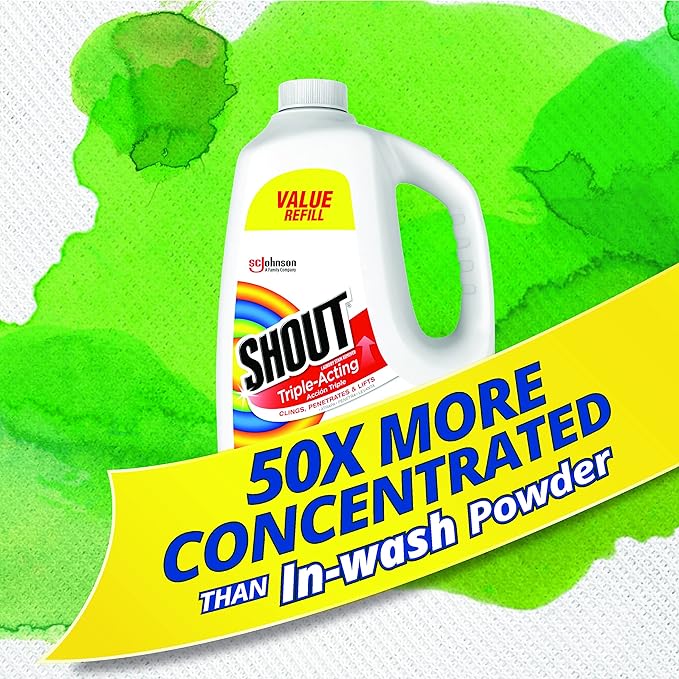 Shout Active Enzyme Laundry Stain Remover Spray for Clothes, Triple-Acting Formula Clings, Penetrates, and Lifts Tough & Everyday Stains - Prewash Refill 60oz (Pack of 2)