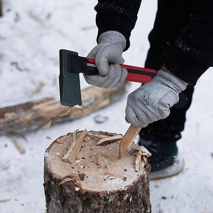 INTERTOOL Hatchet Lightweight for Camp Firewood Splitting & Kindling - Small 14" Wood Chopping Axe with Shock Absorbing Anti-Slip Handle & Sheath - Ax for Outdoor, Hiking, and Gardening - HT08-0291