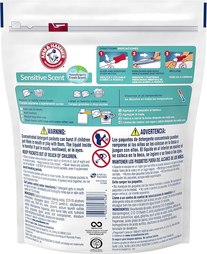 Arm & Hammer Sensitive Scent 5-in-1 Laundry Detergent Power Paks, 40 count