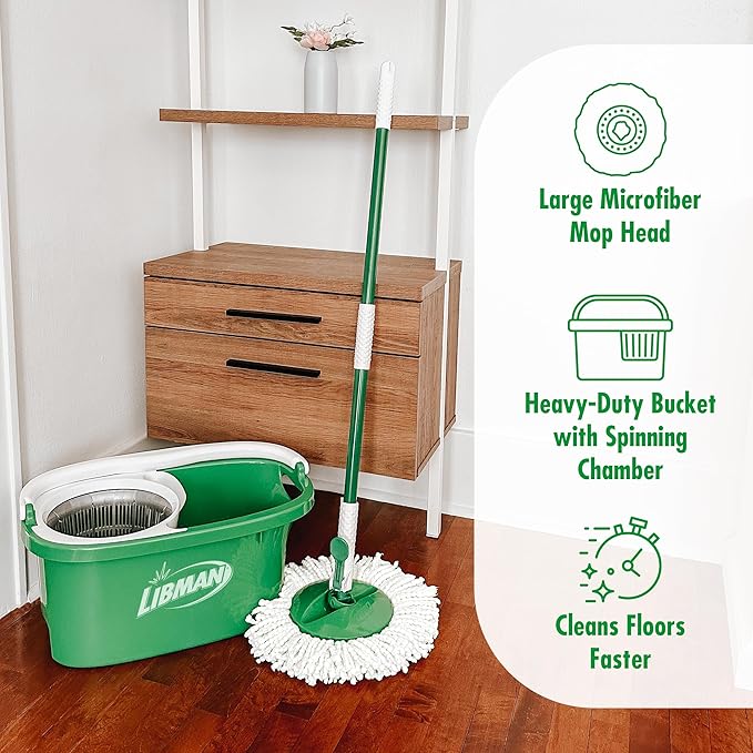 Libman Tornado Spin Mop System | Mop and Bucket with Wringer Set | Mops for Floor Cleaning | 1 Mop Head Included