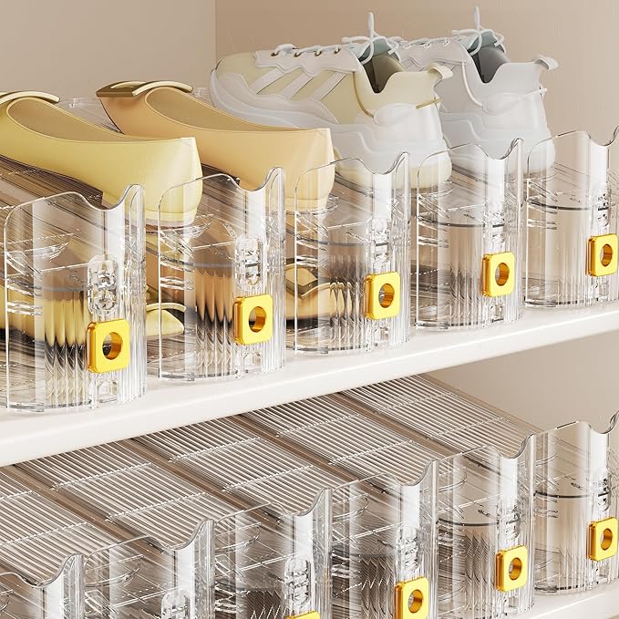 FENRUNXU Shoe Slots Organizer for Closet, Shoe Stacker Organizer Double Layer Stack Shoe Rack, Shoe Display Shelf 50% Space Saver Storage Holder for Closet, 20PACK