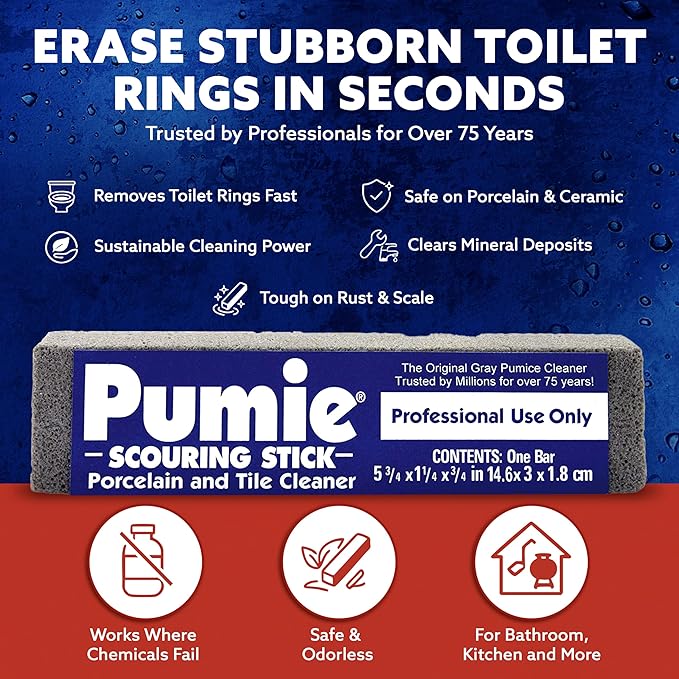 PUMIE Pumice Scouring Stick for Cleaning Toilet Rings Stain & Hard Water Rings, Extra Strong Heavy Duty Pumice Stone for Toilet Cleaning, Rust, Grills, Tough Bathroom, Ovens, Pools & Tubs - Pack of 12