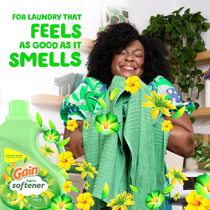 Gain Liquid Fabric Softener,Original Scent,140 FL OZ,190 Loads,Liquid Fabric Softener For Soft,Fresh Laundry,(Pack of 2)