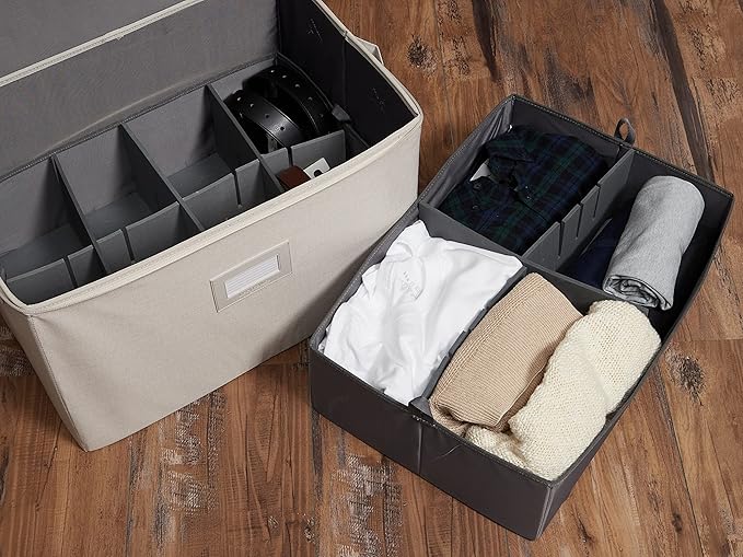 Covermates Keepsakes - Adjustable Zip-Top Storage Box - Configurable FlexGrid Compartments - Heavy Duty Polyester- Reinforced Handles - Stackable Design - Indoor Storage, Beige Heather