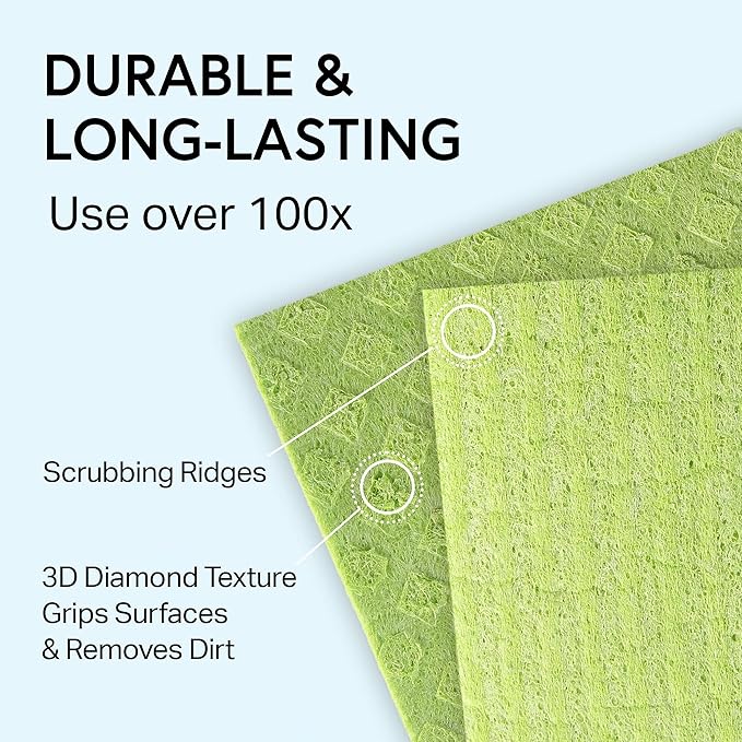 Swedish Wholesale Dishcloths Reusable 8" x 7" Sponge Cloths, Bulk 10 Pack of High Absorbent Cellulose Dish & Kitchen Cleaning Hand Towels, Wring to Dry & Machine Wash, Odor Resistant, Yellow