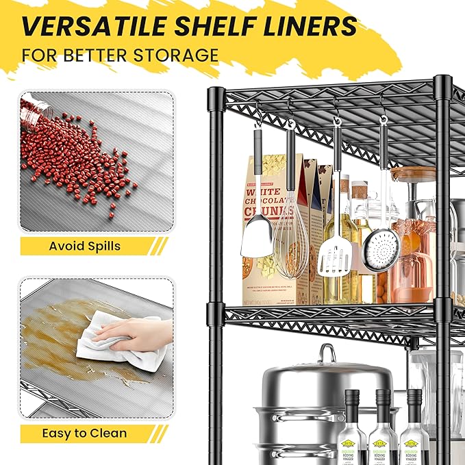 795LBS 3-Shelf Adjustable Storage Shelves 35.1" W x 14" D x 36" H Metal Shelving Unit Heavy Duty Wire Rack Small Organizer with Shelf Liners for Kitchen Pantry Bathroom Closet Garage Black
