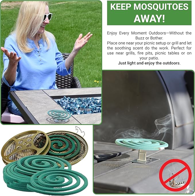 W4W Mosquito Repellent Coils - Outdoor Use Reaches Up to 10 feet - Each Burns for 5-7 Hours (Three Pack Contains 12 coils & 6 Stands)