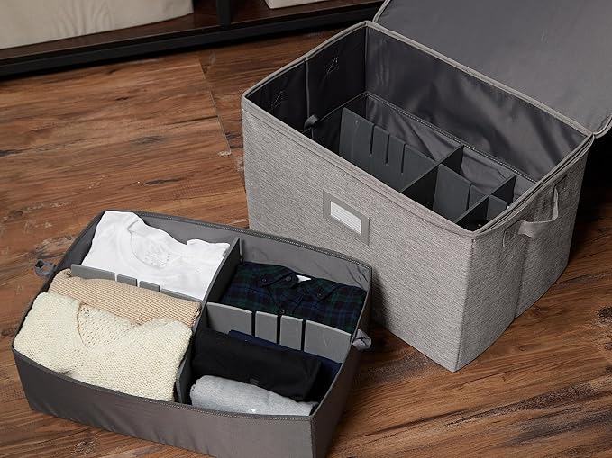 Covermates Keepsakes - Adjustable Zip-Top Storage Box - Configurable FlexGrid Compartments - Heavy Duty Polyester- Reinforced Handles - Stackable Design - Indoor Storage, Grey Heather