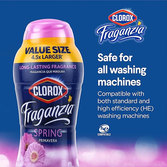 Clorox Fraganzia Laundry Scent Booster Crystals, In-Wash Fragrance Beads for Fresh-Smelling Clothes & Linens, Safe for All Fabrics & Colors, Easy-Pour Bottle, Spring Scent, 70 Oz - 6 Pack