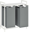 VASAGLE Laundry Hamper, Laundry Basket, Laundry Sorter with 2 Pull-Out and Removable Bags, Shelf, Metal Frame, 2 x 12.1 Gallons (46 L), 28.8 x 13 x 28.4 Inches, Slate Gray and Cloud White UBLH201W11