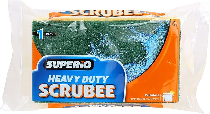 Scrubee Heavy Duty Scrub Sponge with Scouring Pad, Kitchen Dishwashing, Sink, Pot and Frying Pan Cellulose Scrubber Sponge Non Scratch. By Superio… (4.5" Sponge)