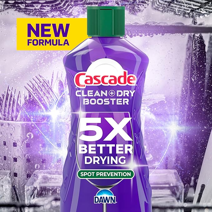 Cascade Rinse Aid Clean & Dry Booster Dishwasher Liquid, Gel & Detergent Pods for Sparkling Clean Dishes, Dishwasher Soap, Tablets & Rinse Aid Dry Booster, 8.45oz