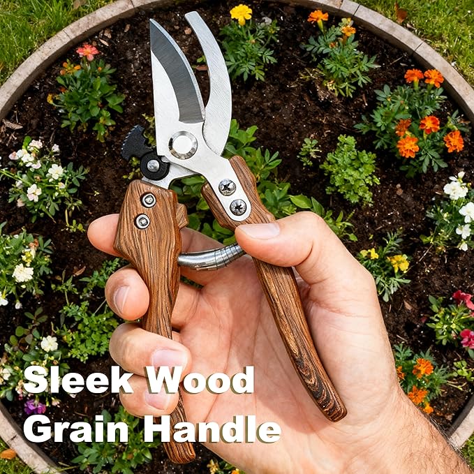 Pruning Shears -5/8-Inch Cut Capacity Garden Shears,8.5‘’ Handheld Gardening Scissors,Gardening Tools with Sharp Steel Blade &Non-Slip&Wood-Grain Grip,for Indoor Plant, Bonsai, Shrub, Branch Trimming