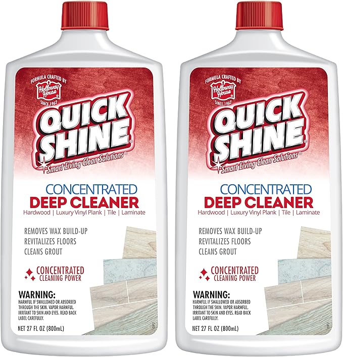 Quick Shine Hardwood Floor Luster 64oz, 2Pk | Plant-Based Cleaner & Polish w Carnauba | Simply Squirt & Spread | Don't Refinish It & Multi Surface Deep Floor Cleaner and Wax Remover 27oz, 2Pk