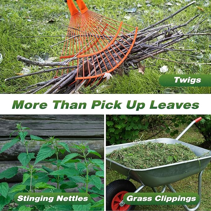 Walensee Leaf Grabber Rake with Long Steel Handle, Heavy Duty Leaf Picker Upper & Garden Claw, Multi-Use Leaves Scoop and Hands Rake for Lawn & Yard Shrub Cleanup