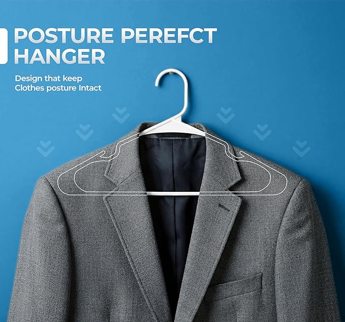 Beddora Plastic Hangers 50 Pack, White Clothes Hangers for Closet Organization and Storage Space-Saving Design, Kids & Adult Coat Hanger for Suits, Shirt & Percheros Ganchos para Colgar Ropa Hangars