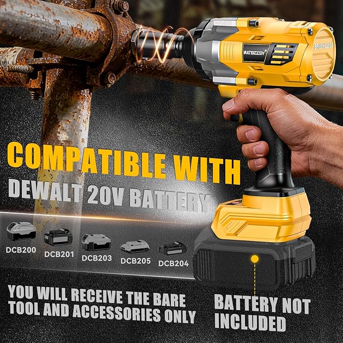 Impact Wrench Compatible with DeWalt 20V Battery: 1/2 Inch Hog Ring Impact Driver High Torque - 1360N.m/1000Ft-lbs Cordless Impact Gun - Brushless Motor with 6 Sockets & Carry Case