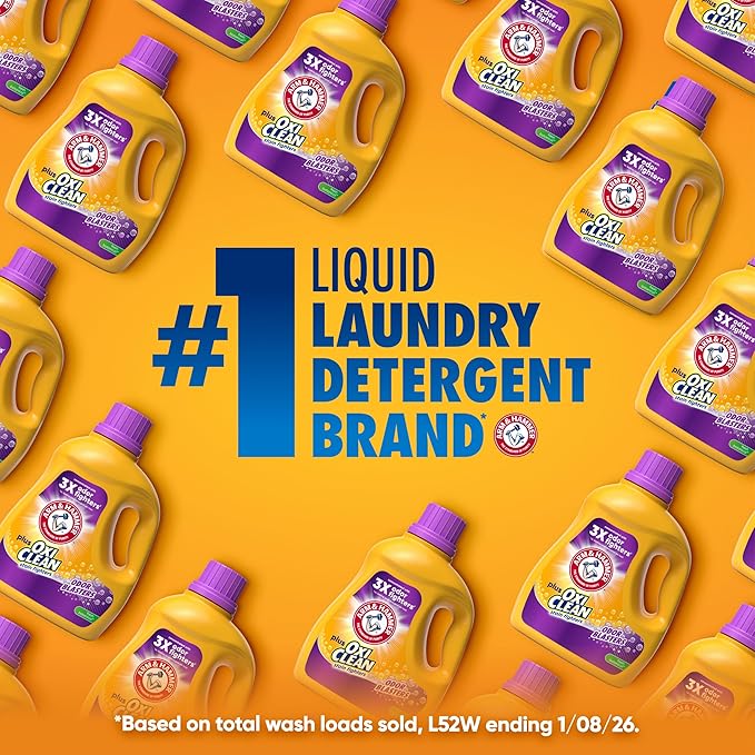 ARM & HAMMER Plus OxiClean with Odor Blasters Liquid Laundry Detergent, Laundry Odor Remover, Attacks Stains, Fresh Burst Scent, 74 Loads, 96.2 Fl Oz