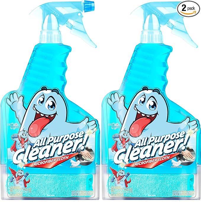 Spray Bottle With Microfiber Cap - All Purpose Cleaner 16oz - FRESH (2 Pack)