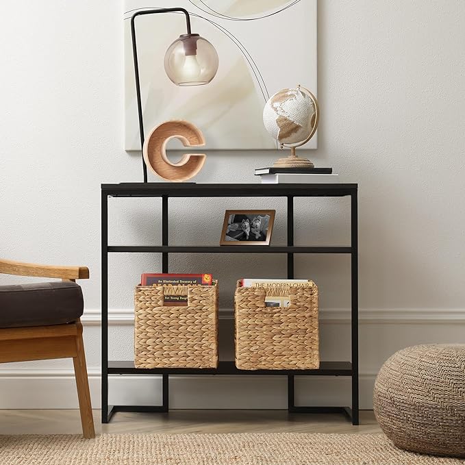 Casafield 10.5" x 10.5" Water Hyacinth Storage Baskets, Natural - Set of 6 Collapsible Cube Organizers, Woven Bins for Bathroom, Bedroom, Laundry, Pantry, Shelves