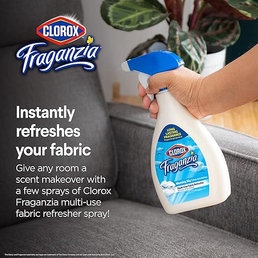 Clorox Fraganzia Refresher Spray, Morning Sky Scent - Multi-Use Fabric & Linen Freshener Spray - Odor Eliminator for Home, Upholstery, Bedding, Curtains, Room, 22 Fl Oz