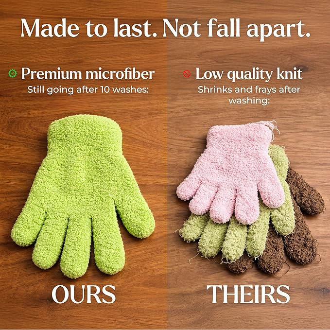 BLESS YOUR SOIL Microfiber Dusting Gloves for Plants : Premium, Gentle, Traps Dust, Washable, Lint Free : Use with Big Leaf Energy ready-to-use spray for houseplants