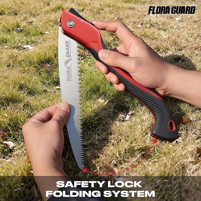 FLORA GUARD Folding Hand Saw 12-Inch, Heavy Duty SK5 Steel Pruning Saw with Hard Teeth for Wood Cutting, Tree Trimming, Camping & Gardening