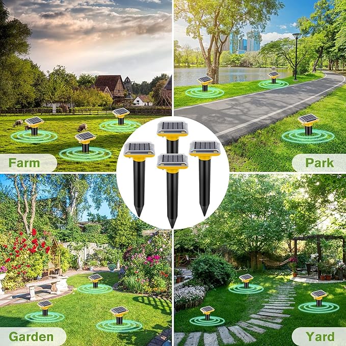 Solar Ultrasonic Mole Repellent, Gopher Repeller Outdoor, Solar Powered Waterproof Snake Repellent for Yard Deterrent Gopher Vole Snake Pest and Other Animals from Lawn Garden Yard Home(2 Packs)