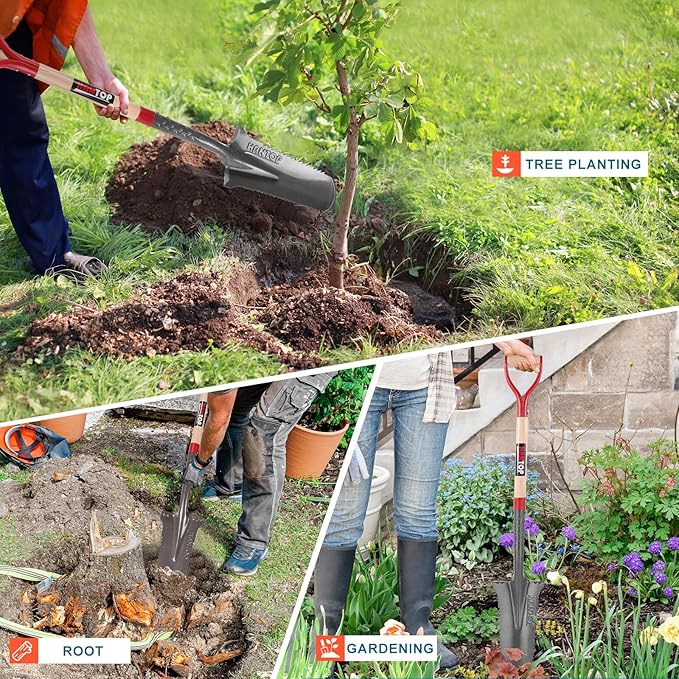 Drain Spade Garden Digging Serrated Shovel Root Saw Spades with Wooden Handle for Digging, Cutting Roots,Transplanting,Trenching, 44 inches