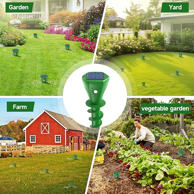 Solar Powered Mole Repellent, 8 Pack Ultrasonic Vole Repeller Outdoor, IP65 Waterproof Snake Deterrent, Gopher Remover Devices, Skunk, Groundhog Trap for Yard, Garden, Lawn