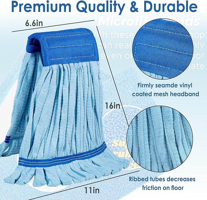 10 Pack - Large Microfiber Tube Mop 400GSM - Heavy Duty Industrial Wet Mop Head Refill,Commercial, Thick Fiber, Replacement Heads, Extra Absorbent