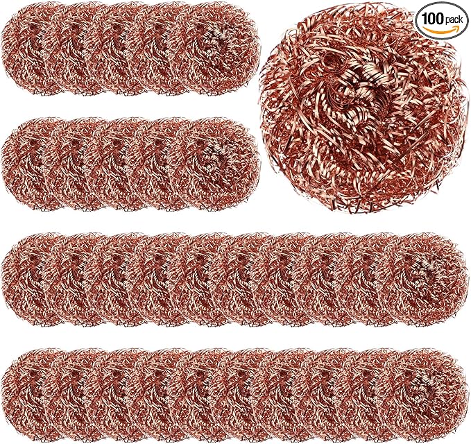 Yinkin 100 Pieces Stainless Steel Scrubber Bulk Steel Wool Scrubber Metal Sponge Wire Scouring Pad Heavy Duty Clean Dish Pot Pan and Oven for Kitchen, Bathrooms, and More (Copper)