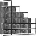 Pinkpum 18 Pack X-Large Shoe Storage Boxes Fit Size 12, Shoe Organizer for Closet Clear Plastic Stackable Shoe Dispaly Case Holder Bins, Sneaker Storage for Sneakerheads Black