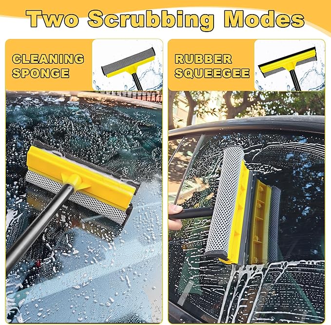 NEWE Window Squeegee with Extension Pole, 54.5 inches Car Windshield Washer Kit with Sponge, Extendable Shower Glass Cleaner Tool for Home Cleaning Mirror Auto Truck (Short Handle Included)