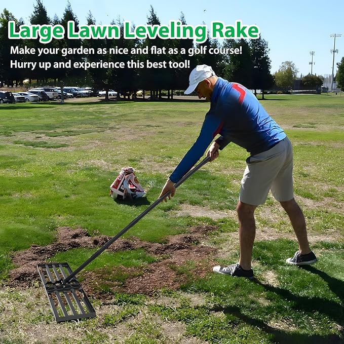 Pragmatist Lawn Leveling Rake, 34"x9.4" Leveling Rake 68" Leveler Tool Big Lawn Leveler Stainless Steel Landscaping Tool for Garden, Golf Lawn, Farm, Pasture, Yard Tool