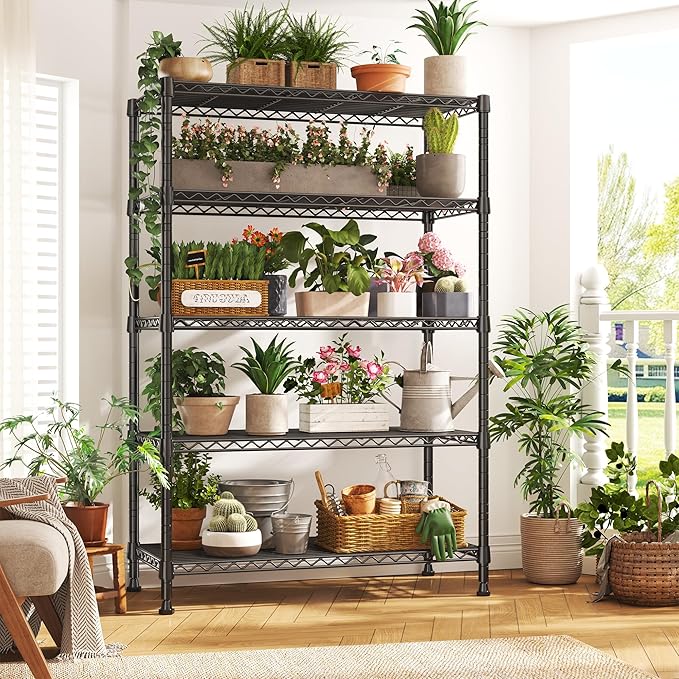 REIBII 5-Tire Storage Shelves, Wire Shelving Load 1000LBS Metal Shelves for Storage Adjustable Garage Shelving Unit Wire Shelf Rack Kitchen Storage Rack Pantry Shelves 31.5''W x 15.7'' D x 71''H