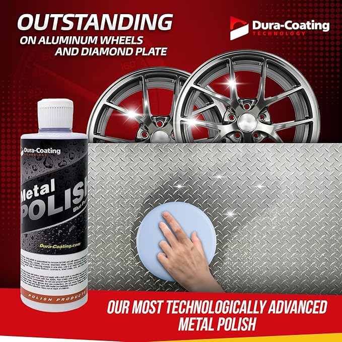 DURA-COATING TECHNOLOGY, Blue Premium Metal Polish - Perfect Brightener and Scratch Remover for Aluminum Wheels, Diamond Plate, Stainless Steel, Copper, Brass, & Nickel (32 Ounce Bottle)