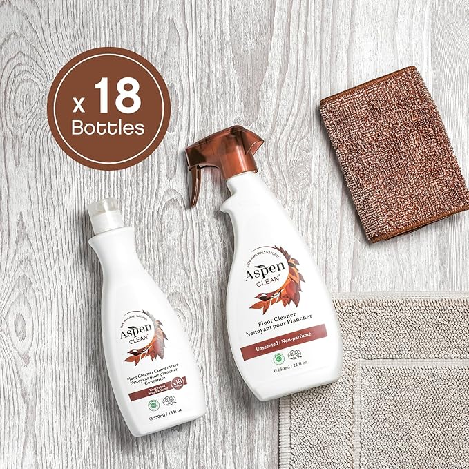 AspenClean Natural Floor Cleaner Concentrate | Makes 18 Bottles | EWG Verified | Safe for Tile, Wood & Laminate | 18 fl oz