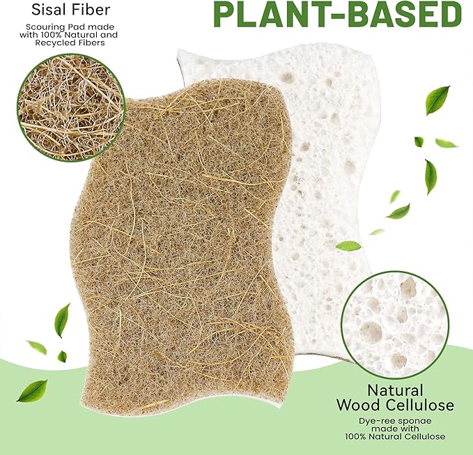 LILAC 12 Pack Natural Cellulose Sponges for Dishes - Non-Scratch Kitchen Scrub Sponges - 100% Biodegradable & Eco-Friendly Cleaning Sponges for Non-Stick Cookware, Bathroom & Household