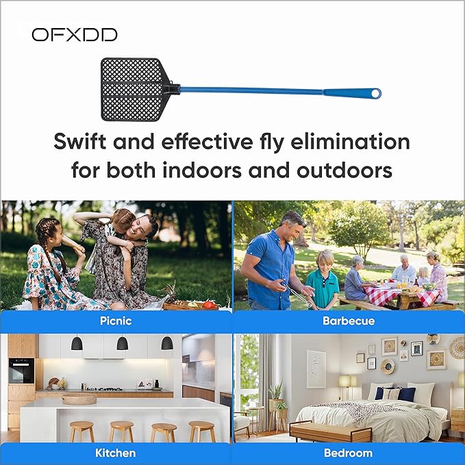 Rubber Fly Swatter, Long Fly Swatter Pack, Fly Swatter Heavy Duty (3 Pack) (Blue)