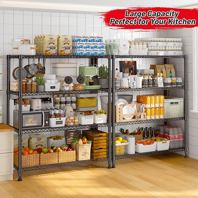 REIBII 35.5" W Wire Shelving Storage Shelves Metal Shelves Heavy Duty Shelving, Adjustable Garage Storage Wire Shelf Pantry Shelves for Kitchen Rack, Bedroom, 35.5''W x 14''D x 59''H