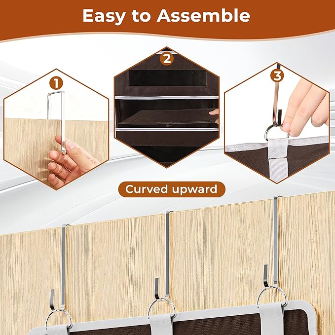 5 Tier Over The Door Organizer - Large Capacity Behind Door Hanging Shelves with 10 Mesh Pockets and Clear Windows, Closet Organizers and Storage for Bathroom, Bedroom, Nursery, 2 Pack Brown