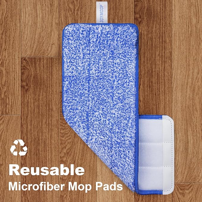 JOYMOOP Mop and Bucket with Wringer Set, Hands Free Flat Floor Mop and Bucket, with 4 Washable Microfiber Pads, Wet and Dry Use, Floor Cleaning System - Black+Red+Slate Blue
