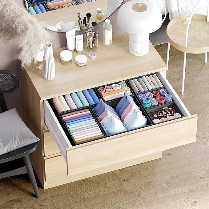 Drawer Organizer Clothes Set of 12 Black - Dresser Organizer For Nursery, Bedroom, Closet - Perfect Baby Clothes Organizer and Storage & General Nursery Organization or Dresser Drawer Organizers