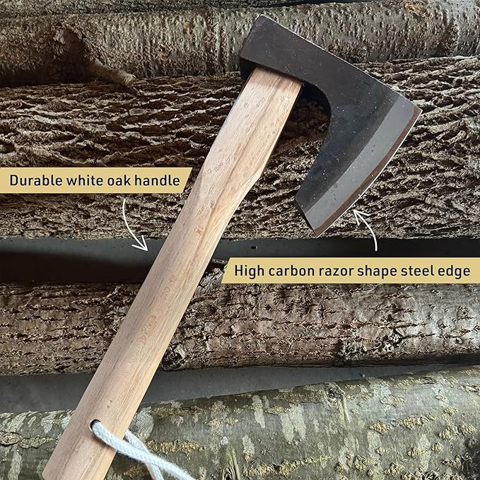 Hatchet Axe for Camping, Gardening, Survival, and Bushcraft - 13” Hand Axe Hatchet with High Carbon Steel Blade, White Oak Handle, and Split Leather Sheath - Camping Gear by Kings County Tools