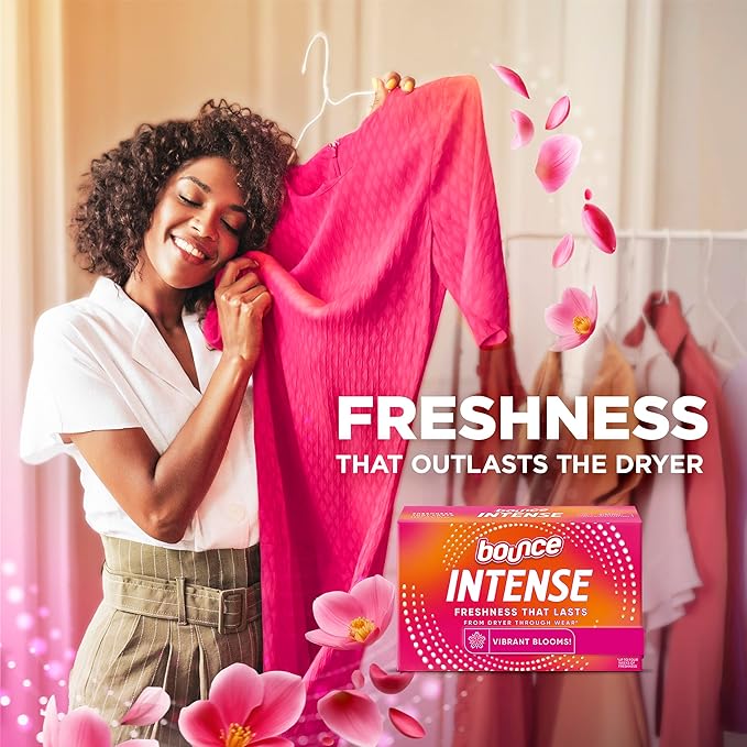 Bounce Intense Dryer Sheets, Vibrant Bloom, 60 Count, Scent Boosting Dryer Sheet